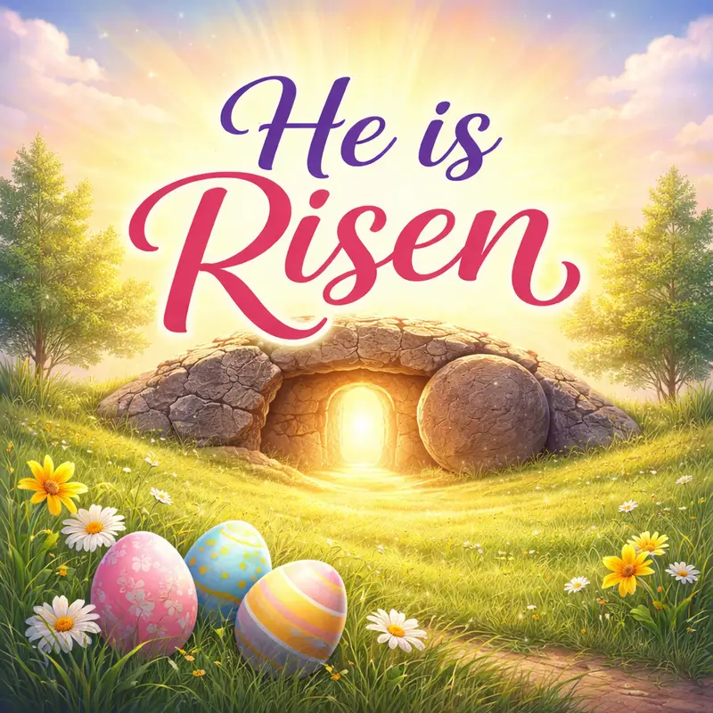 The stone has been rolled away from Jesus' tomb